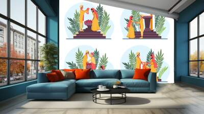 Indian wedding traditional ceremony set. Indian bride and groom Wall mural