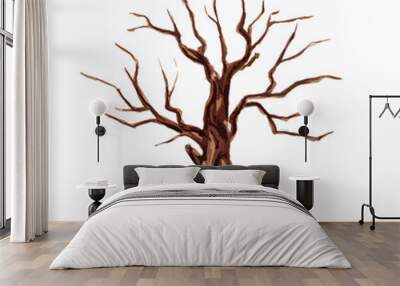 Isolated watercolor dry tree on white background. Fall, autumn, spring nature. Fine tree. Wall mural