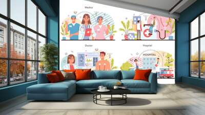 Medicine concept set. Medical specialist in the uniform. Healthcare, modern Wall mural