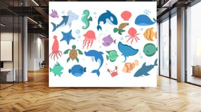 Ocean and sea animal set. Collection of aquatic creature Wall mural