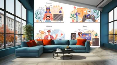 Professional gamer concept set. Person play on the computer video game Wall mural