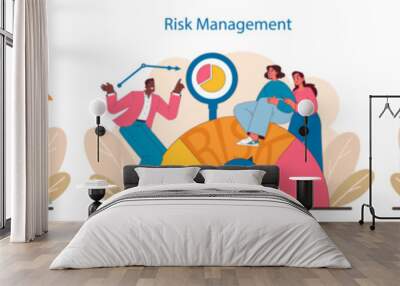 Project lifecycle set. Adaptive strategies in change management, proactive risk assessment, and celebratory project completion. Essential phases for IT project success. Flat vector illustration. Wall mural