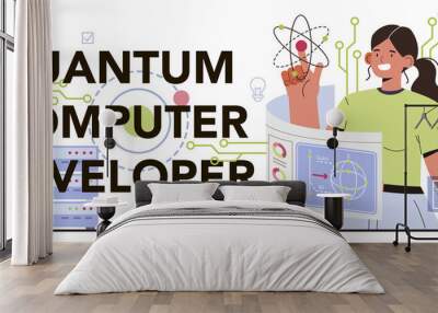 Quantum computer developer typographic header. Innovative calculations Wall mural