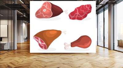 Set of ham. Collection of tasty delicious meat Wall mural