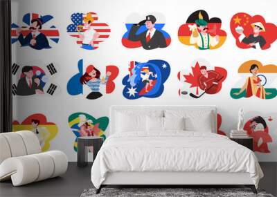 Set of vector illustration of people from different countries Wall mural