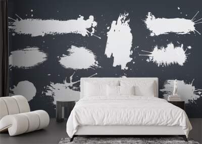 set white ink spots set on black background. Wall mural