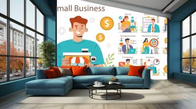 Small business set. Starting and developing a new start-up or local business. Wall mural