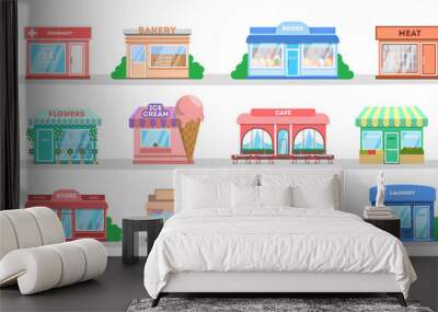 Store building set. Collection of city objects. Wall mural