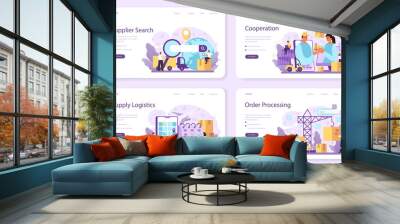 Suppliers web banner or landing page set. B2B idea, global logistic distribution Wall mural