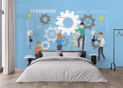 Team work gears. Wall mural