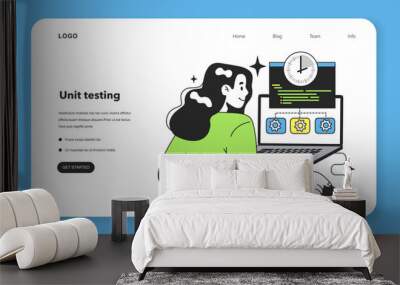 Unit testing level web banner or landing page. Software testing methodology. Wall mural