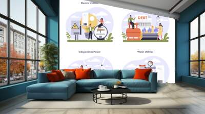 Utilities sector of the economy set. Household energy and resources Wall mural