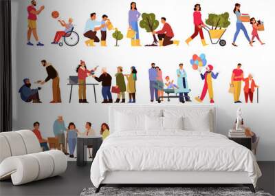 Volunteer help people set. Collection of charity community Wall mural