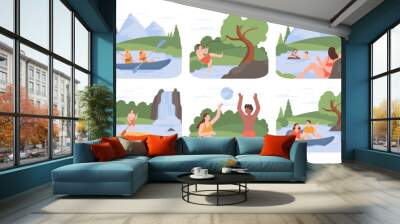 Water recreation set. Characters wild swimming in local reservoirs Wall mural