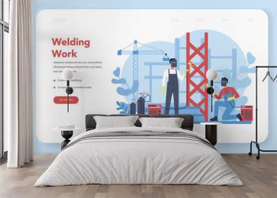 Welder and welding service concept web banner or landing page Wall mural