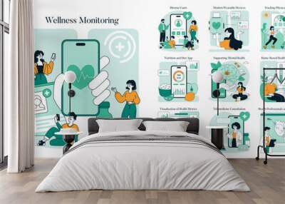 Wellness Monitoring. Flat Vector Illustration Wall mural