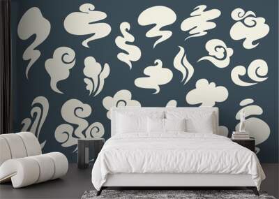 White smoke of different shapes set. Cloud of fog Wall mural