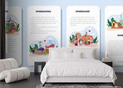 Wine maker mobile application banner set. Grape wine in a wood barrel Wall mural