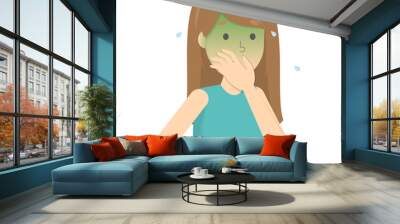 Woman suffer from nausea. Symptom of disease Wall mural