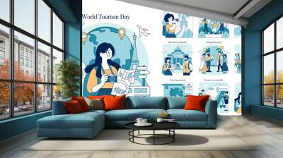 World Tourism Day. Flat Vector Illustration Wall mural