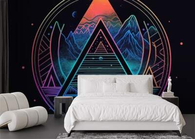 The pyramid logo - the center of being. reat for concepts:  nature, humanity, cosmos., harmony and energy.  Esoteric, psychedelic imagery. Generative AI      Wall mural