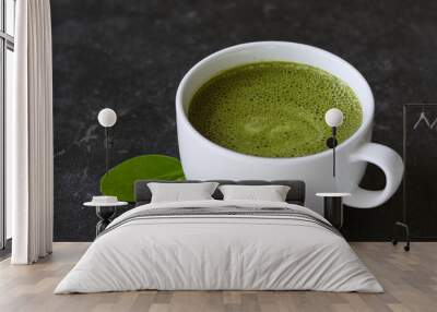 Hot green tea matcha latte in a cup Wall mural