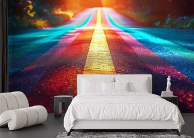 A colorful path leading to a bright light. Wall mural