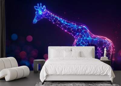 A glowing, digital giraffe silhouette with a bokeh background. Wall mural