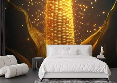 A glowing ear of corn with sparkling golden kernels, showcasing the beauty of nature in a magical, enchanting atmosphere. Wall mural