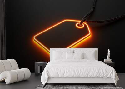 An illuminated orange tag against a dark background, perfect for showcasing price or product information in a stylish way. Wall mural