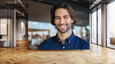 Happy young European professional business man, casual guy looking at camera, headshot close up face portrait. Confident smiling businessman, male entrepreneur, small business owner posing outdoors. Wall mural