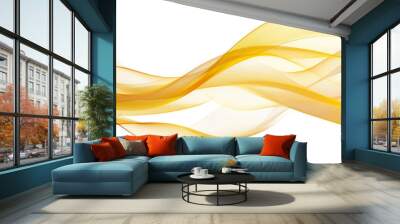 An abstract image of flowing, transparent, golden waves on a transparent background. Wall mural