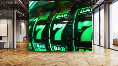 Casino machine showing triple seven with green neon light Wall mural