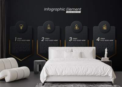 Dark gold elegant infographic 3d vector template with a steps for success. Presentation with line elements icons. Business concept design can be used for web, brochure, diagram, chart or banner layout Wall mural