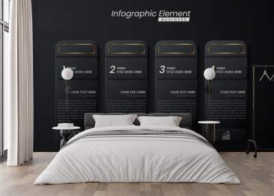 Dark gold elegant infographic 3d vector template with a steps for success. Presentation with line elements icons. Business concept design can be used for web, brochure, diagram, chart or banner layout Wall mural