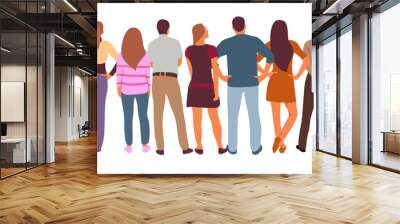 vector illustration group of back view people group, man, woman, boy and girl standing pose characters, worker and casual isolated person on white background. vector creation with flat design. Wall mural