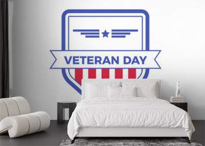 Veteran day logo badge template with red and blue design for event or stamp. Wall mural