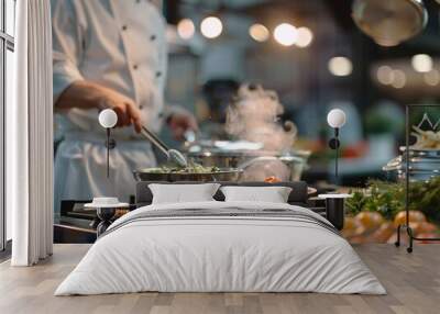 A new kitchen gadget being demonstrated by a professional chef at a cooking show Wall mural