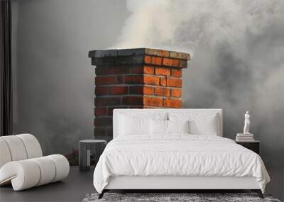 Brick Chimney with Smoke and Cloudy Sky. Wall mural