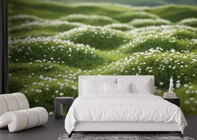 White chamomile flowers dotting a rolling green landscape, the perfect harmony of nature's beauty in full bloom. Wall mural