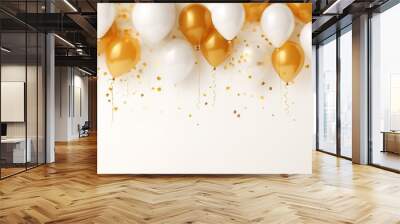 White and gold balloon decoration on white background, elegant and sparkling Wall mural