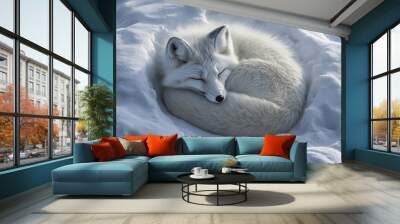 A White Arctic Fox Curled Up Sleeping in the Snow Wall mural