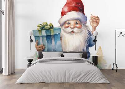 Gnomes carrying Giftbox For Christmas Event. Watercolor Style. AI Generated Wall mural