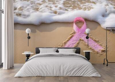 Pink Ribbon on Sandy Beach with Receding Tide Wall mural