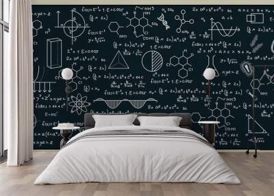 Blackboard with math and science by writing on the blackboard.
 Wall mural