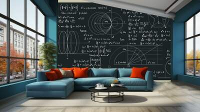 Math and science formulas with numbers on the blackboard. Wall mural