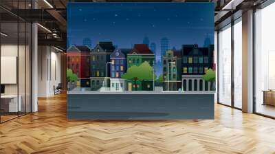 Old buildings in the city at night with full moon.
 Wall mural