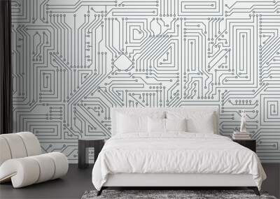 Seamless background vector of electronic circuit technology on white background. Wall mural