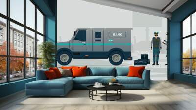 Security officer of bank money transport vehicle. Wall mural