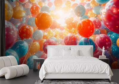 Colorful balloons and confetti in a festive celebration atmosphere Wall mural